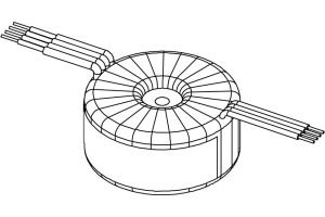 Disegno del telaio metallico di un trasformatore toroidale